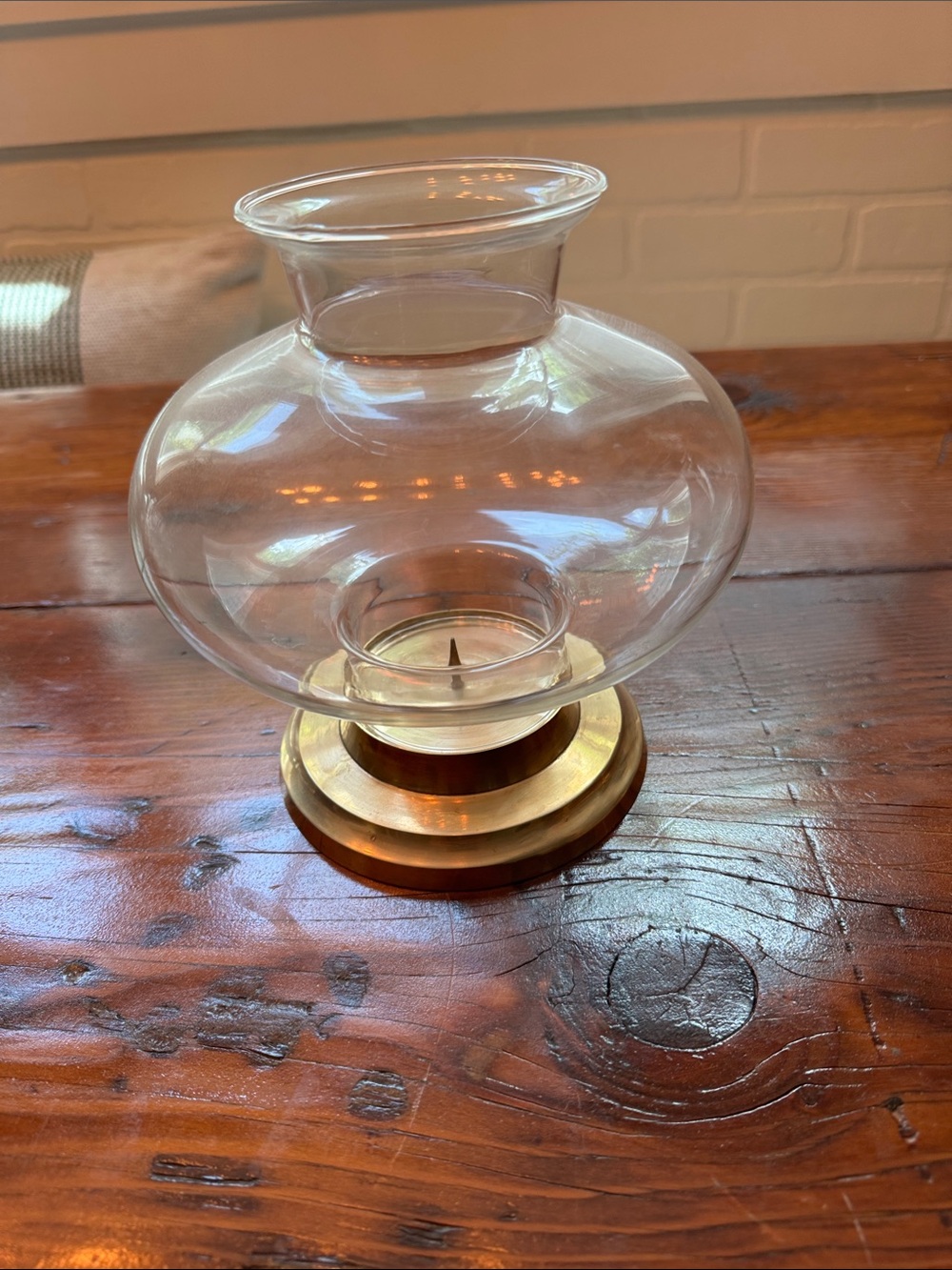 Brass and Glass Hurricane Lamp